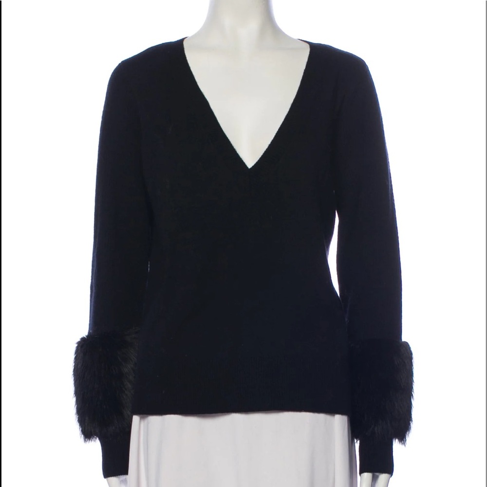 Ramy Brook V-Neck Sweater With Fur